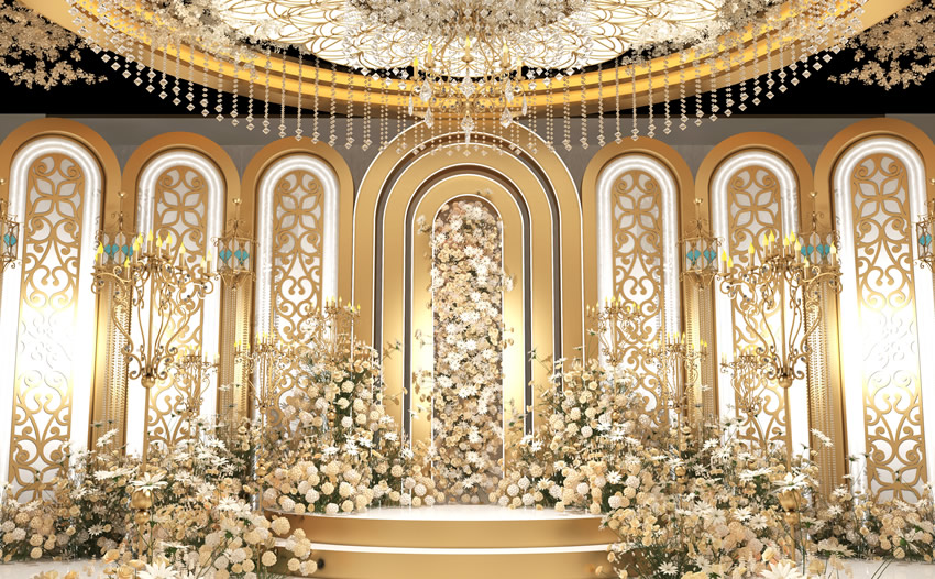 自贡香槟色调婚礼堂效果展示